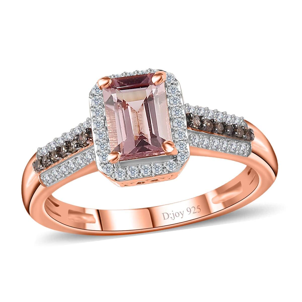 Premium Blush Tourmaline, Natural Champagne and White Diamond Halo Ring in Vermeil Rose Gold Over Sterling Silver (Size 6.0) 1.30 ctw image number 0