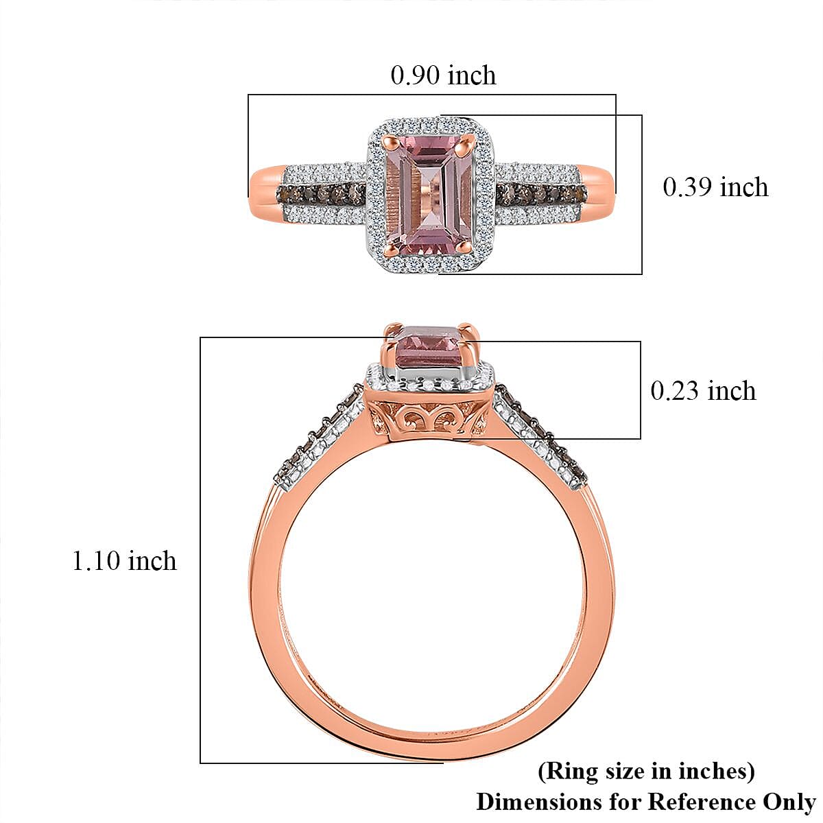 Premium Blush Tourmaline, Natural Champagne and White Diamond Halo Ring in Vermeil Rose Gold Over Sterling Silver (Size 8.0) 1.30 ctw