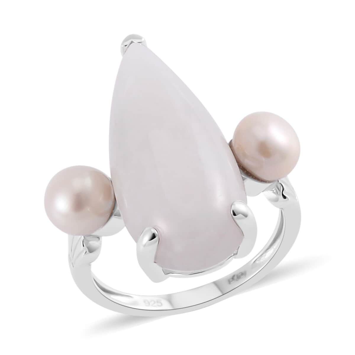 Natural Jade and Freshwater Pearl Ring in Platinum Over Sterling Silver (Size 10.0) 13.75 ctw image number 0