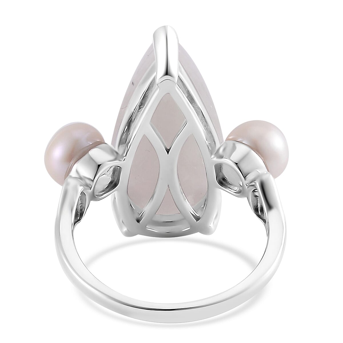 Natural Jade and Freshwater Pearl Ring in Platinum Over Sterling Silver (Size 10.0) 13.75 ctw