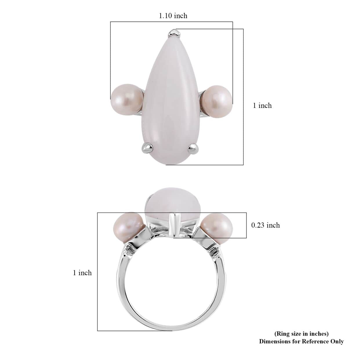 Natural Jade and Freshwater Pearl Ring in Platinum Over Sterling Silver (Size 10.0) 13.75 ctw image number 5