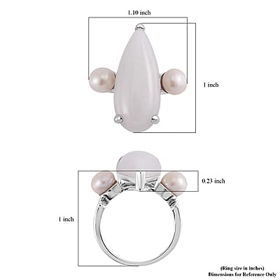 Natural Jade and Freshwater Pearl Ring in Platinum Over Sterling Silver (Size 10.0) 13.75 ctw