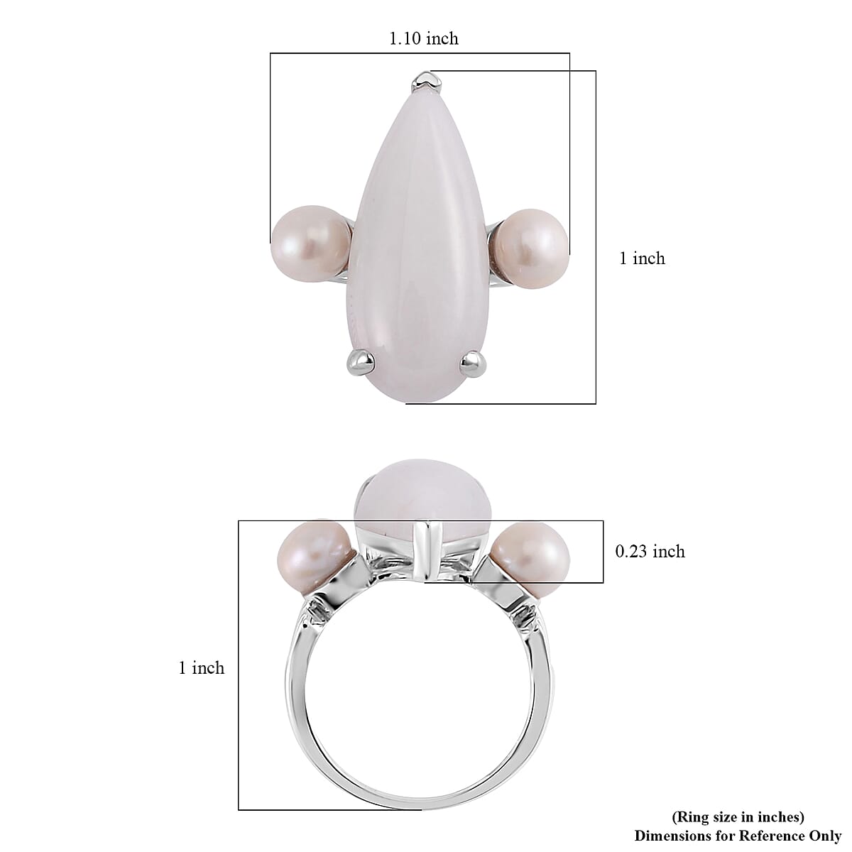Natural Jade and Freshwater Pearl Ring in Platinum Over Sterling Silver (Size 11.0) 13.75 ctw image number 5