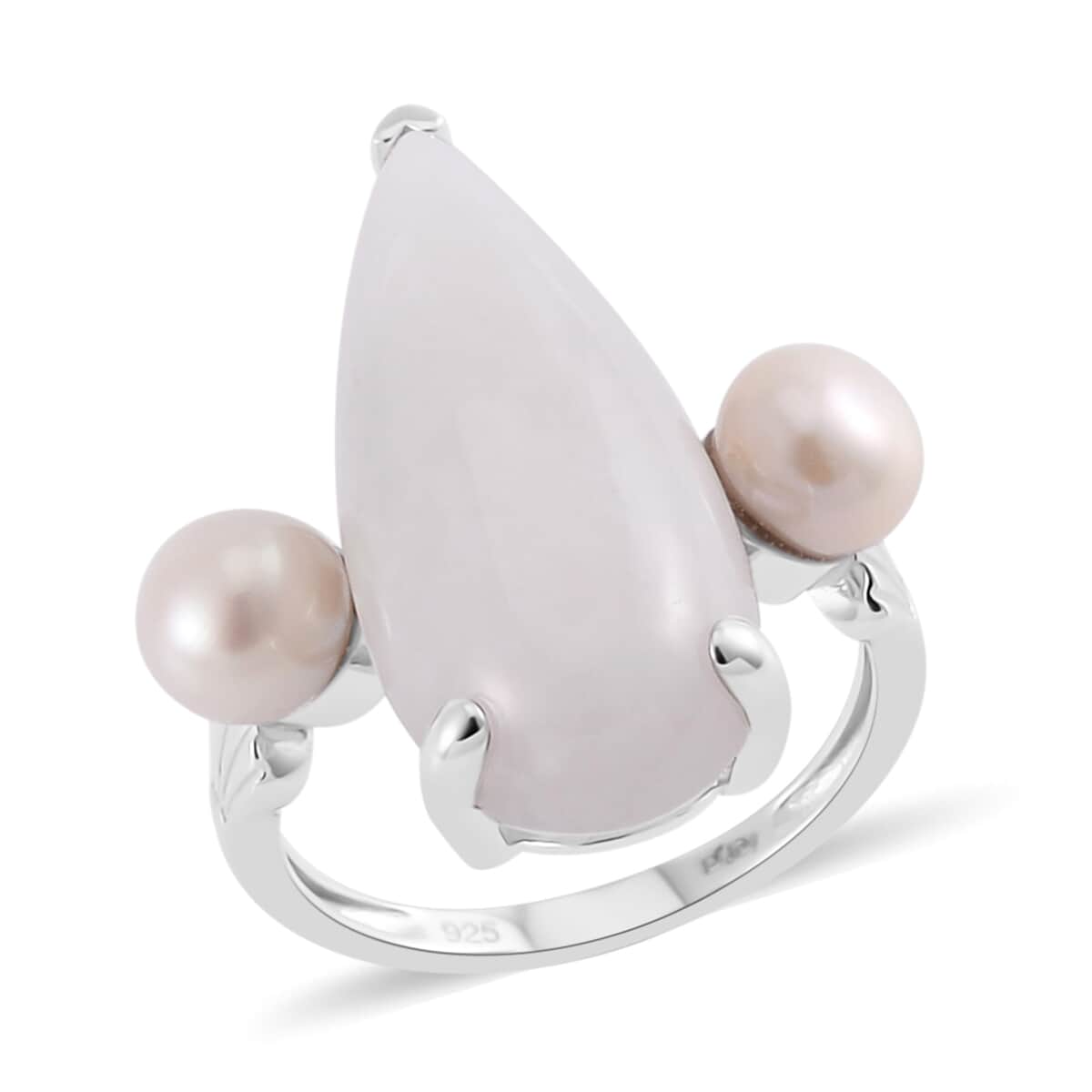 Natural Jade and Freshwater Pearl Ring in Platinum Over Sterling Silver (Size 6.0) 13.75 ctw image number 0
