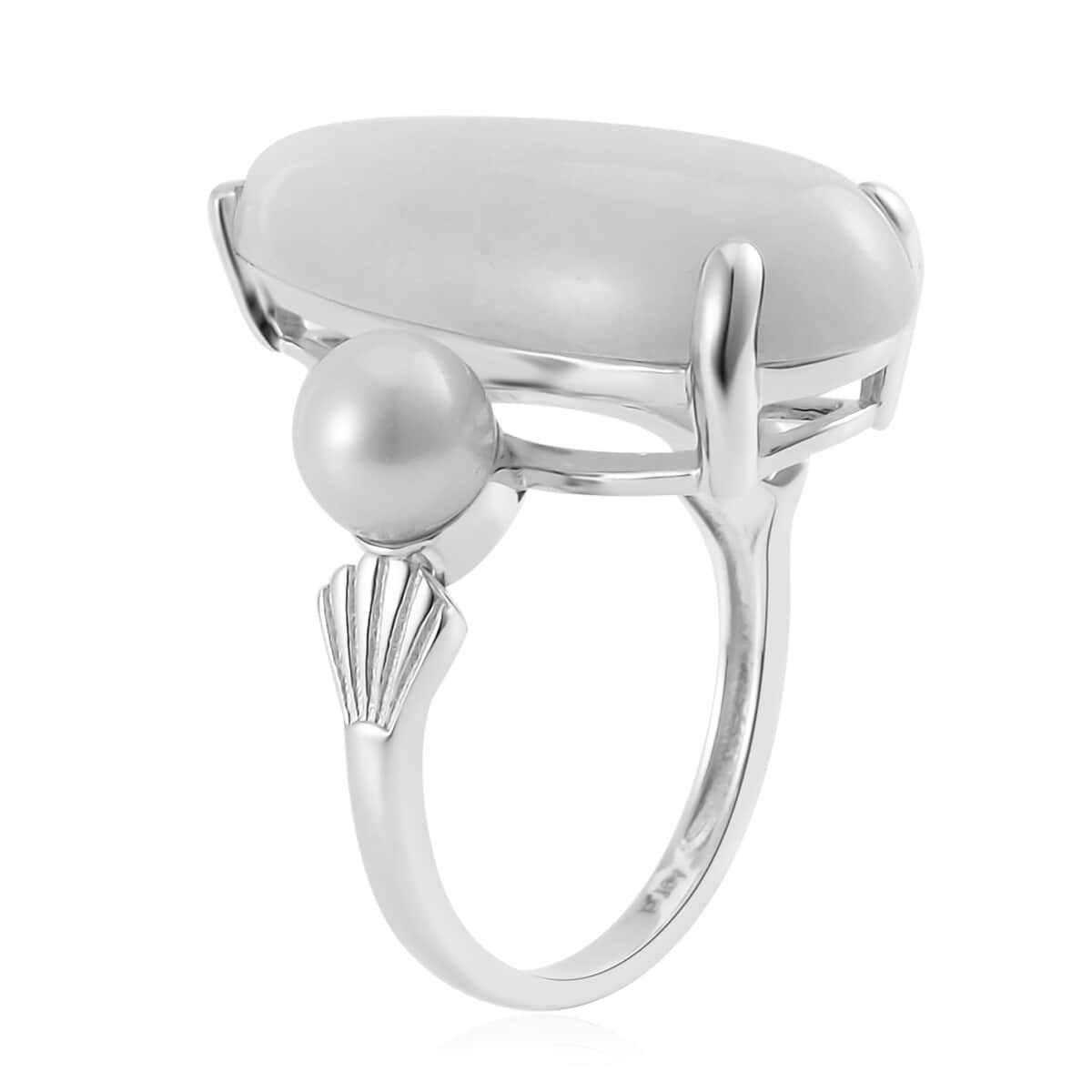 Natural Jade and Freshwater Pearl Ring in Platinum Over Sterling Silver (Size 6.0) 13.75 ctw image number 3