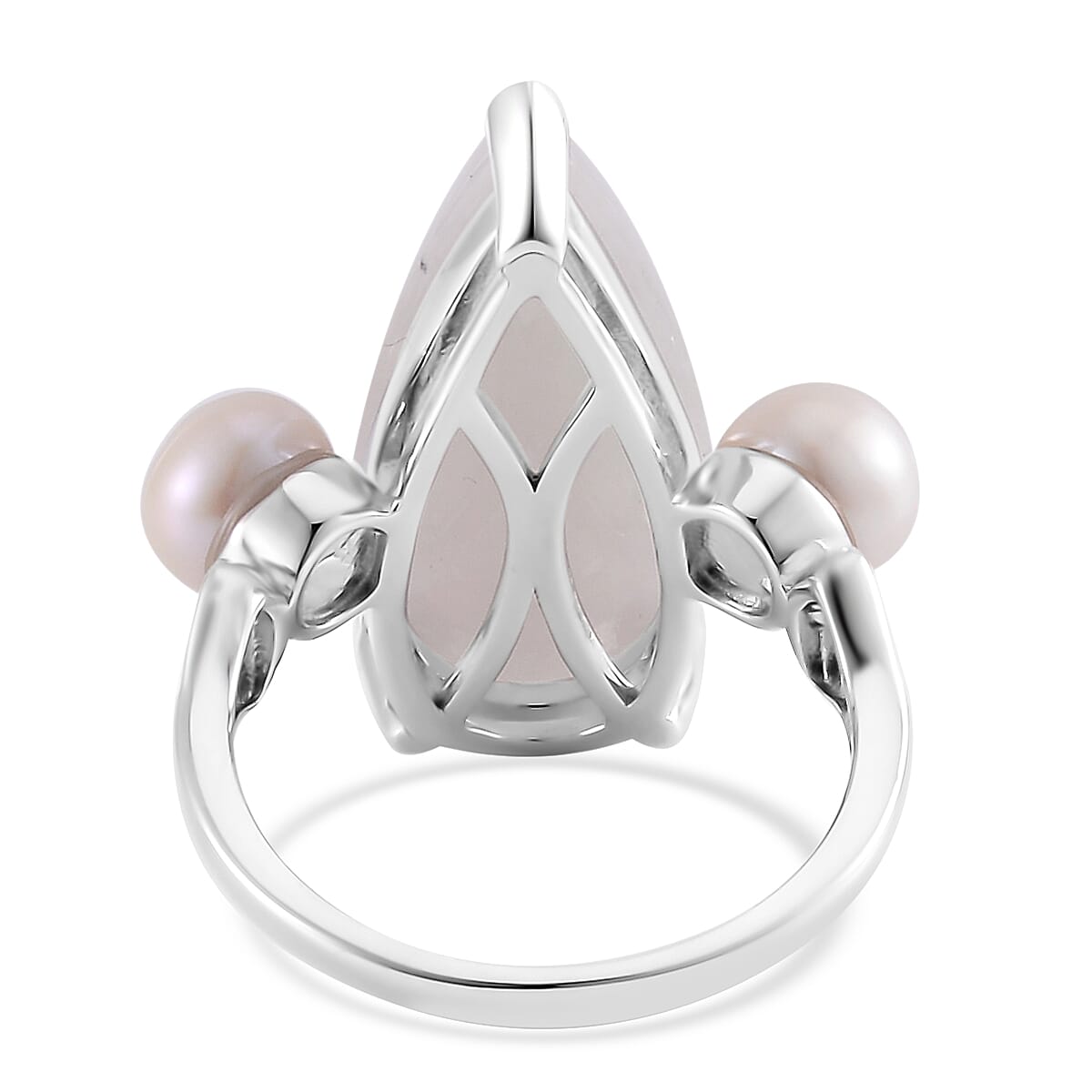 Natural Jade and Freshwater Pearl Ring in Platinum Over Sterling Silver (Size 8.0) 13.75 ctw