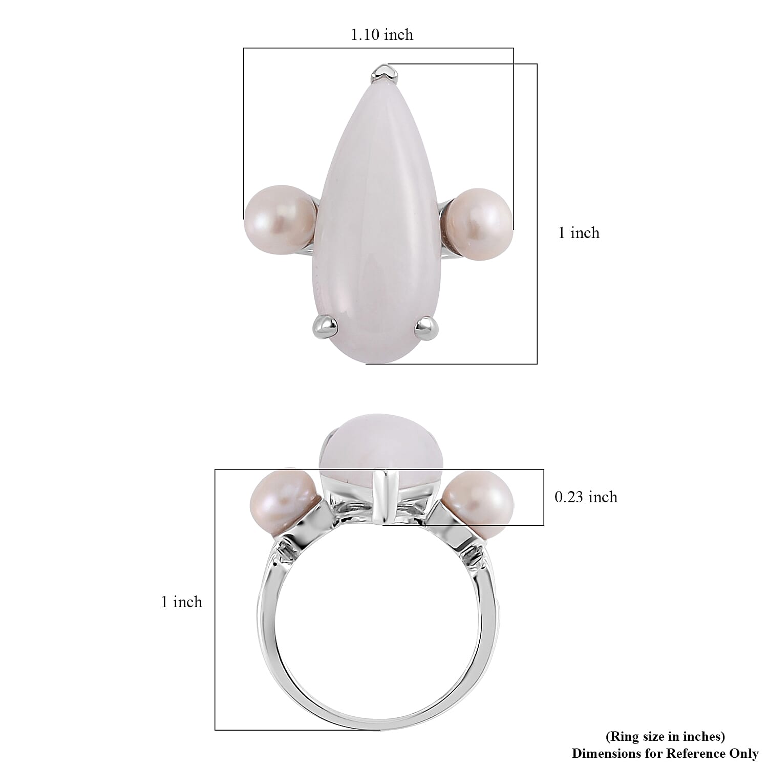 Natural Jade and Freshwater Pearl Ring in Platinum Over Sterling Silver (Size 8.0) 13.75 ctw