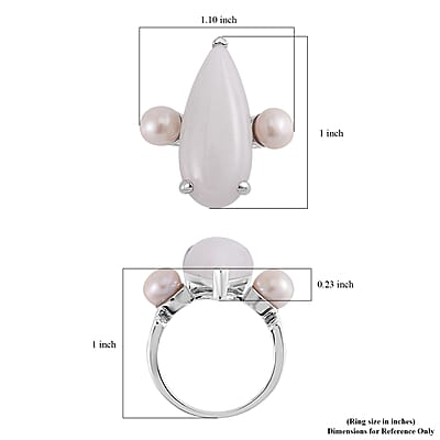 Natural Jade and Freshwater Pearl Ring in Platinum Over Sterling Silver (Size 8.0) 13.75 ctw