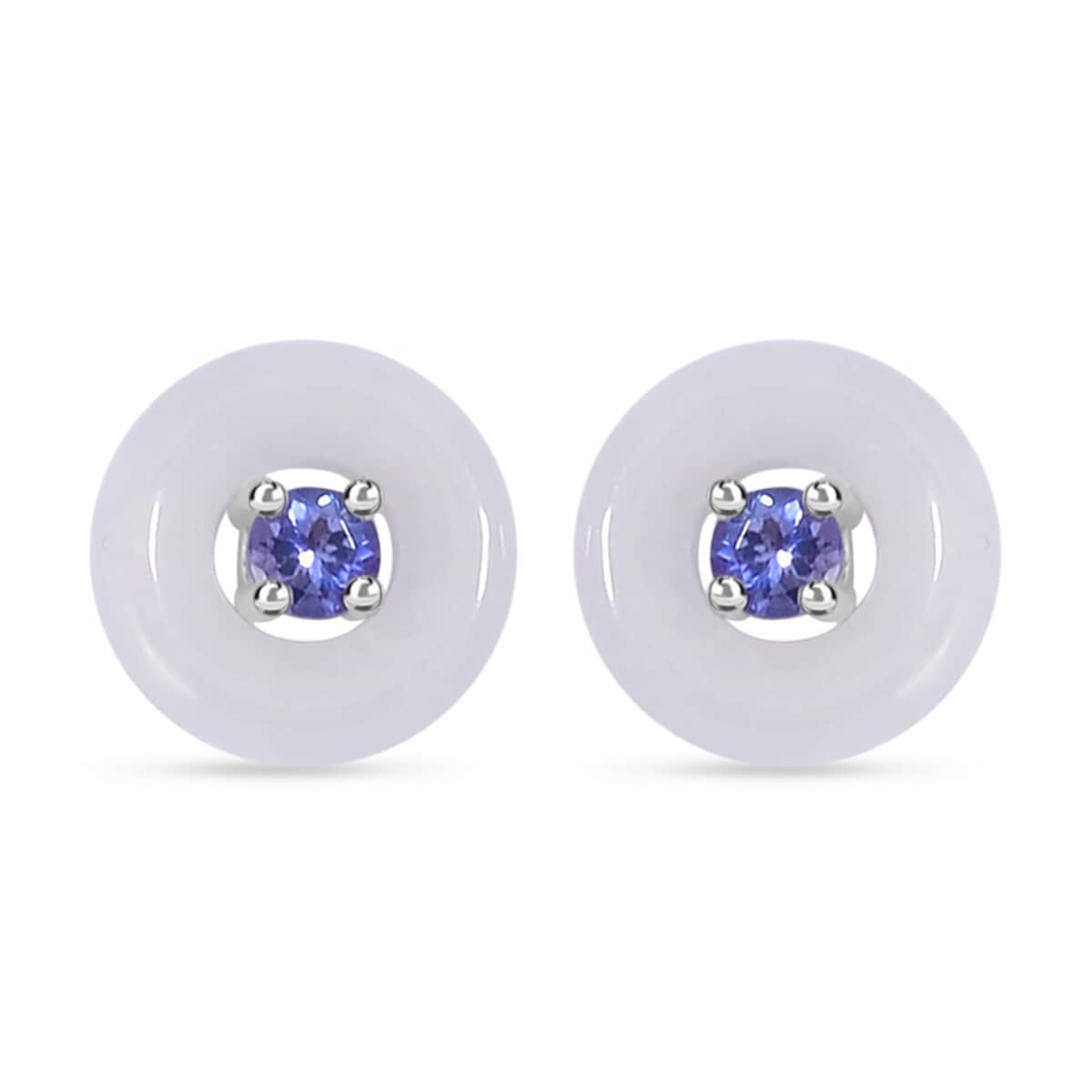 Natural Jade and Tanzanite Stud Earrings in Rhodium Over Sterling Silver 5.90 ctw image number 0