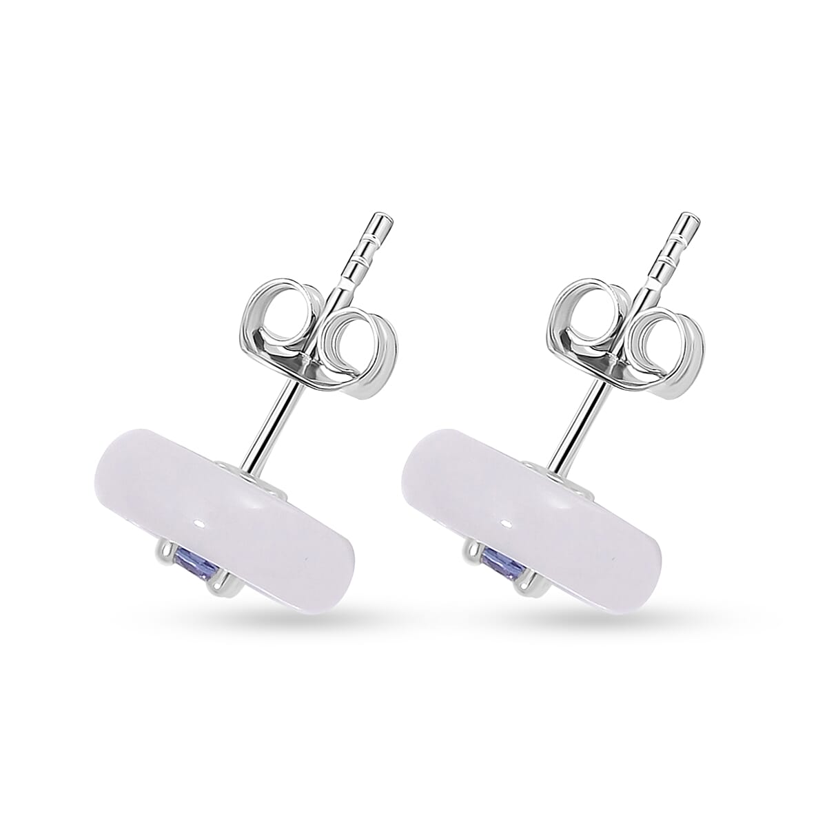 Natural Jade and Tanzanite Stud Earrings in Rhodium Over Sterling Silver 5.90 ctw