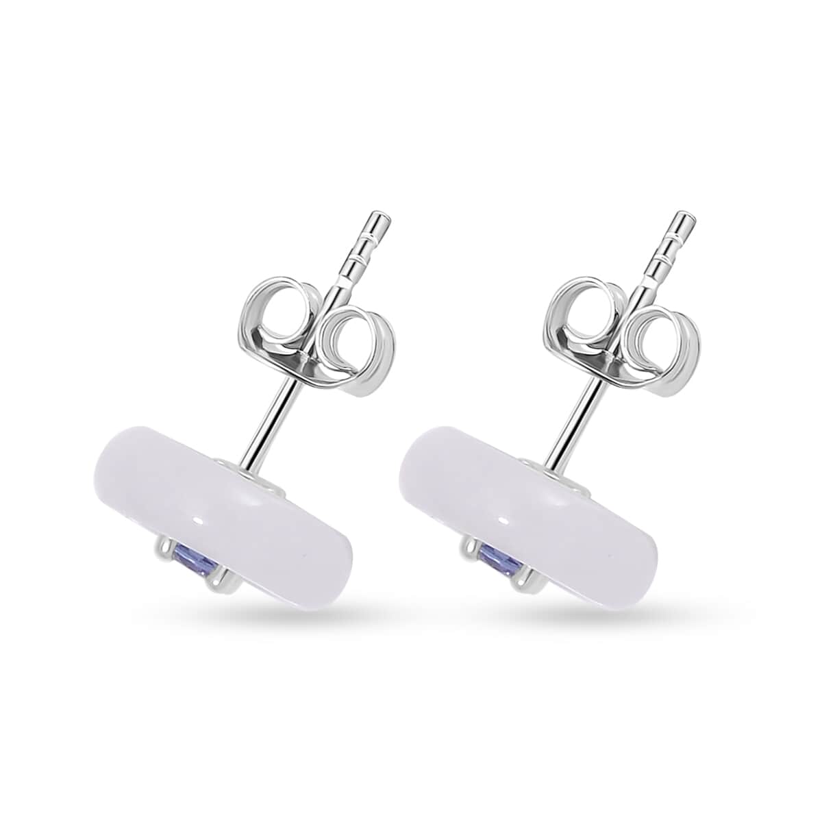 Natural Jade and Tanzanite Stud Earrings in Rhodium Over Sterling Silver 5.90 ctw image number 3