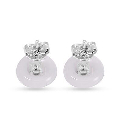 Natural Jade and Tanzanite Stud Earrings in Rhodium Over Sterling Silver 5.90 ctw