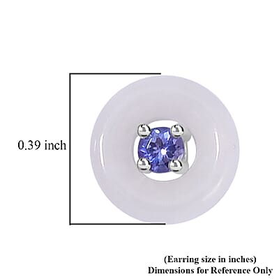 Natural Jade and Tanzanite Stud Earrings in Rhodium Over Sterling Silver 5.90 ctw