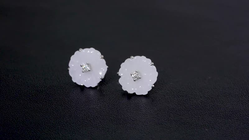 Natural Jade Carved and Moissanite Floral Earrings in Platinum Over Sterling Silver 8.25 ctw