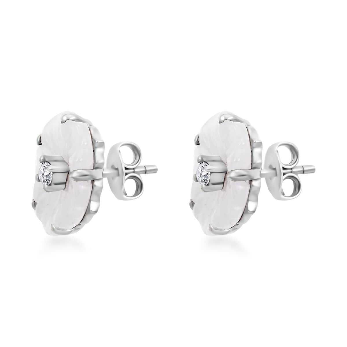Natural Jade Carved and Moissanite Floral Earrings in Platinum Over Sterling Silver 8.25 ctw image number 3