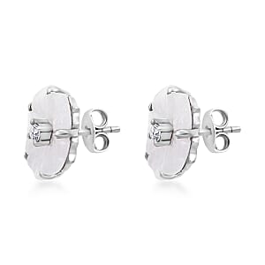 Natural Jade Carved and Moissanite Floral Earrings in Platinum Over Sterling Silver 8.25 ctw