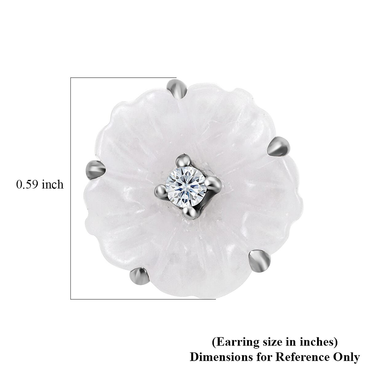 Natural Jade Carved and Moissanite Floral Earrings in Platinum Over Sterling Silver 8.25 ctw
