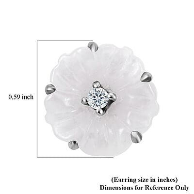Natural Jade Carved and Moissanite Floral Earrings in Platinum Over Sterling Silver 8.25 ctw