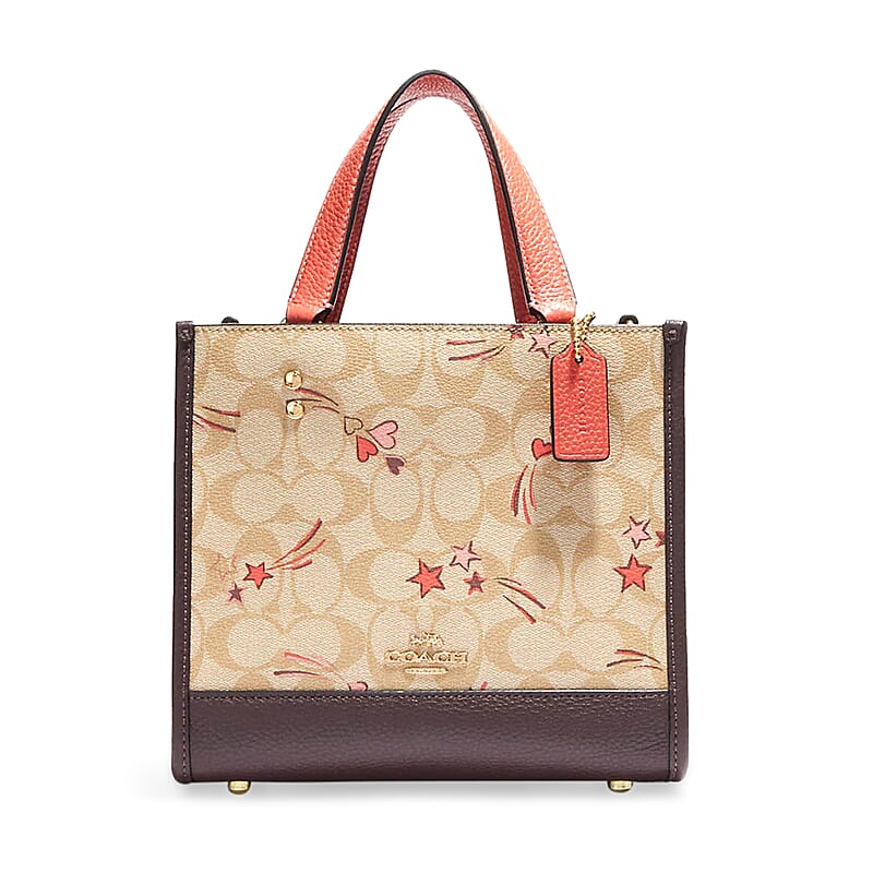 Coach Light Khaki Heart and Star Print Signature Canvas Dempsey Tote Bag