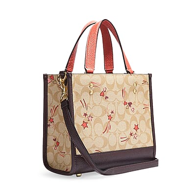 Coach Light Khaki Heart and Star Print Signature Canvas Dempsey Tote Bag