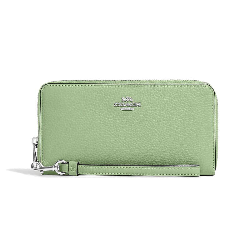 Coach Pistachio Pebble Leather Long Zip Around Wallet