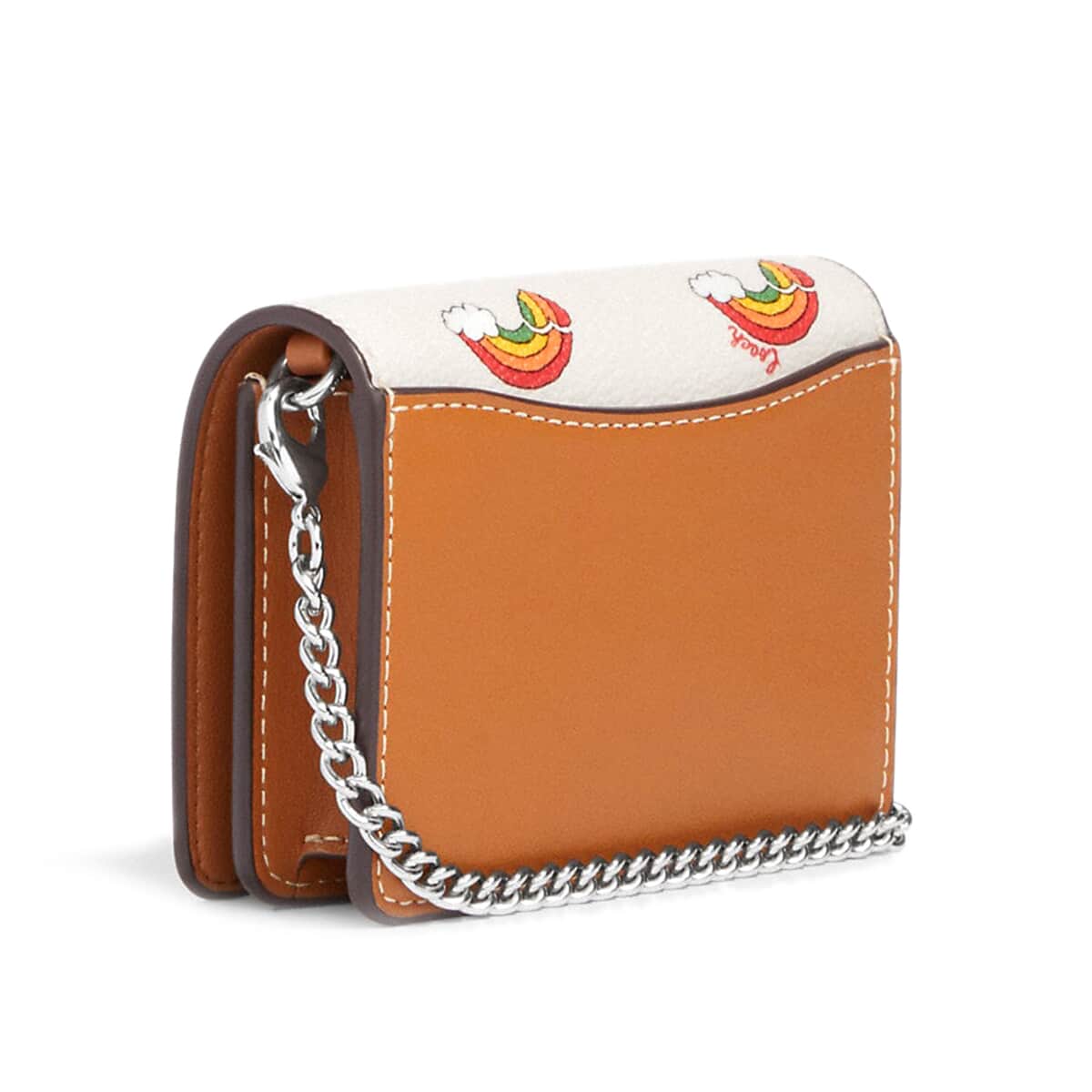 Coach Multi Color Rainbow Print Canvas & Leather Mini Wallet On A Chain image number 1