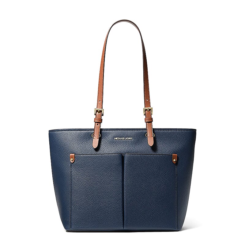 Michael Kors Navy Vegan Leather Jet Set Medium Pocket Tote Bag