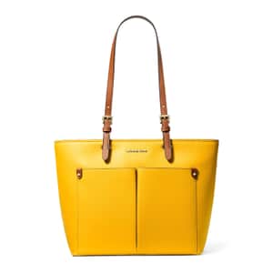 Michael Kors Yellow Vegan Leather Jet Set Medium Pocket Tote Bag