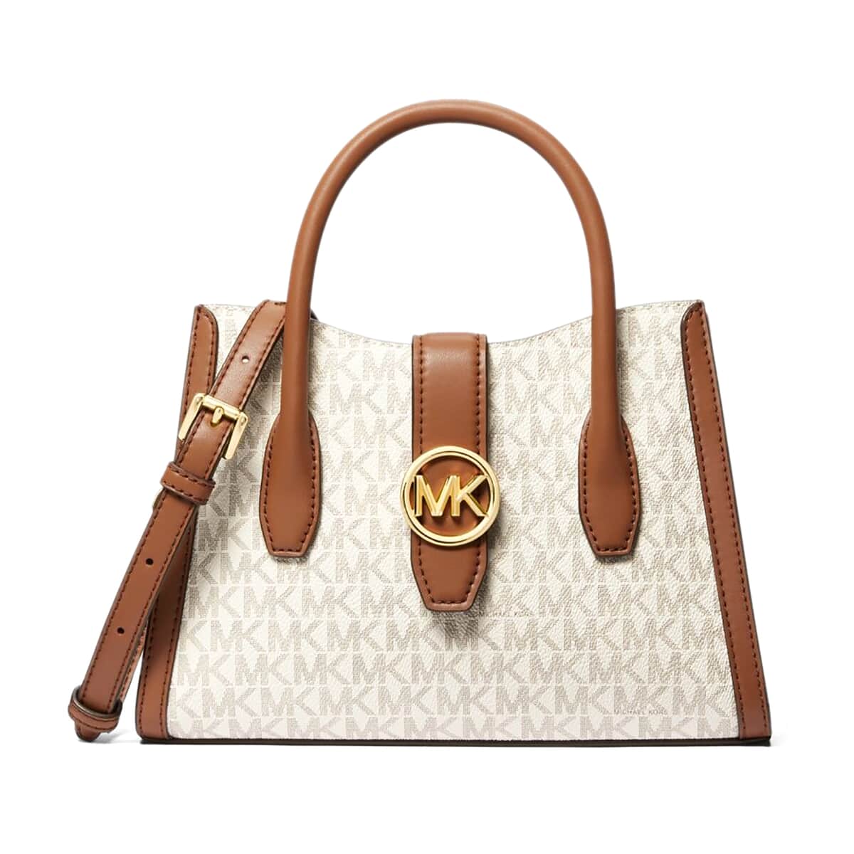 Michael Kors Ivory & Tan Canvas Gabby Small Logo Satchel Bag (9.75"x3.5"x7") (Ships in 8-10 Business Days) image number 0