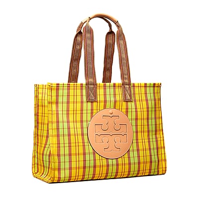 Tory Burch Green & Yellow Leather Ella Mesh Market Tote Bag