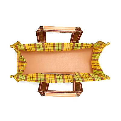 Tory Burch Green & Yellow Leather Ella Mesh Market Tote Bag
