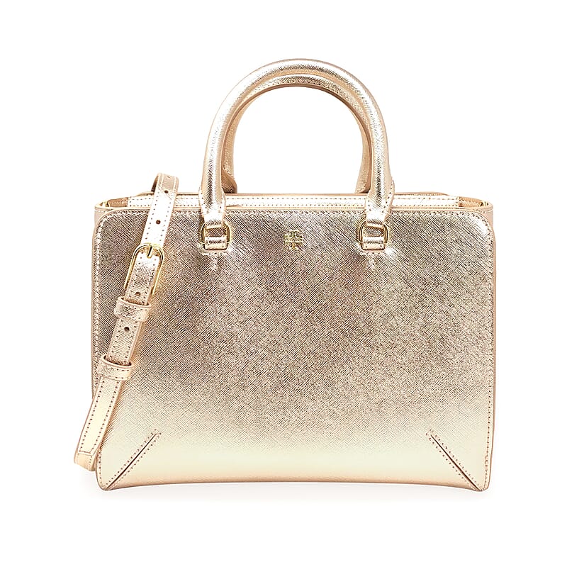 Tory Burch Rose Gold Saffiano Leather Emerson Small Zip Tote Bag