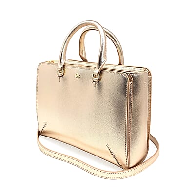 Tory Burch Rose Gold Saffiano Leather Emerson Small Zip Tote Bag