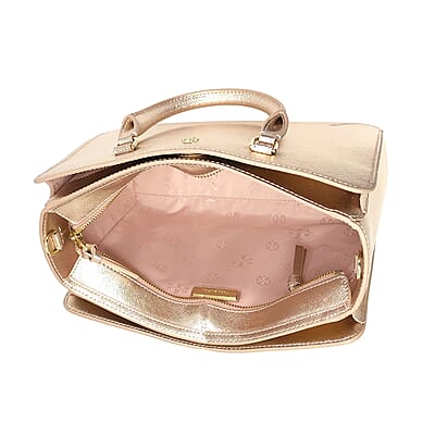 Tory Burch Rose Gold Saffiano Leather Emerson Small Zip Tote Bag