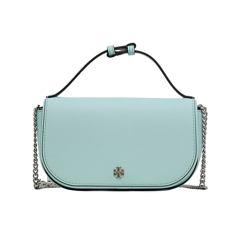 Tory Burch  Aqua Saffiano Leather Emerson Printed Top Handle Crossbody Bag