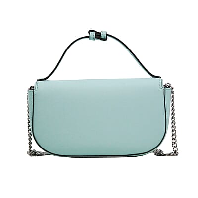 Tory Burch  Aqua Saffiano Leather Emerson Printed Top Handle Crossbody Bag