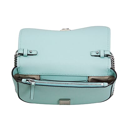 Tory Burch  Aqua Saffiano Leather Emerson Printed Top Handle Crossbody Bag