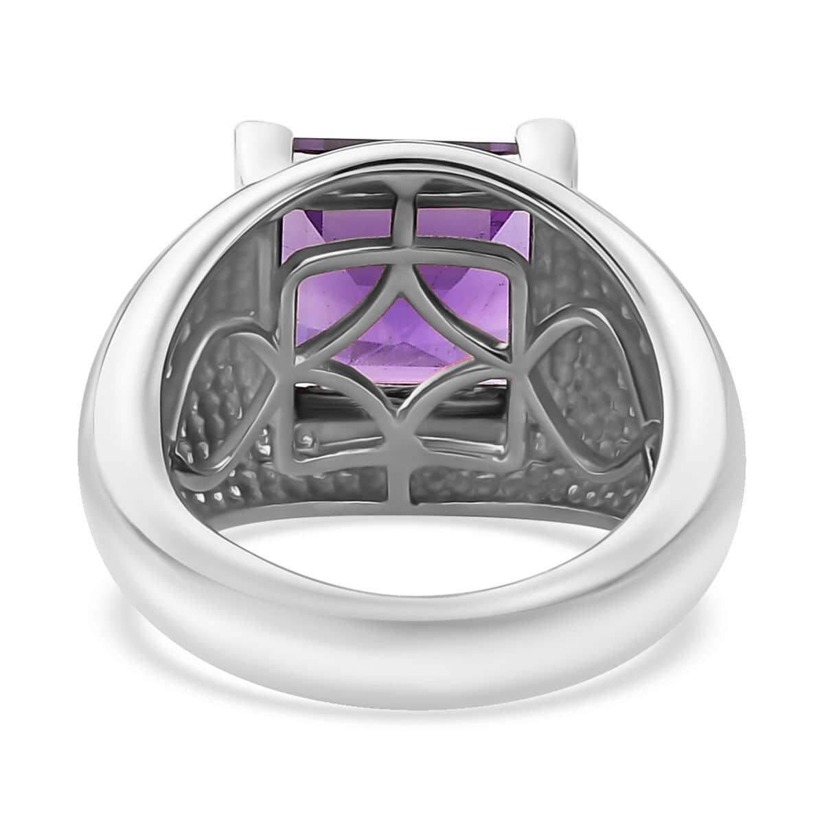 African Amethyst Solitaire Ring in Platinum Over Sterling Silver (Size 10.0) 5.10 ctw image number 4