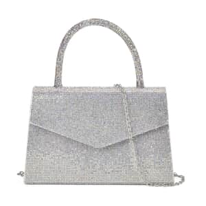 Sparkling Aurora Borealis Crystal Faux Leather Clutch Bag with Handle Drop and Long Chain Strap 47