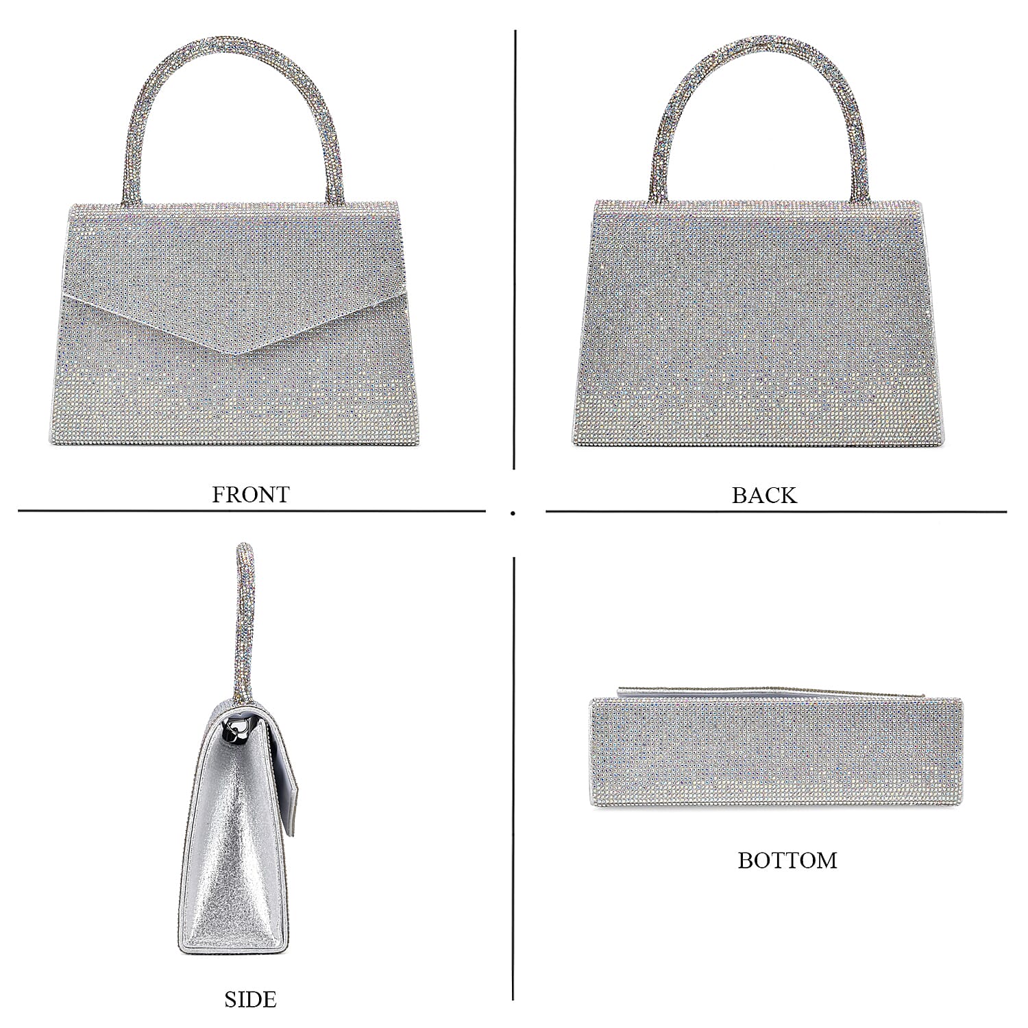Sparkling Aurora Borealis Crystal Faux Leather Clutch Bag with Handle Drop and Long Chain Strap 47