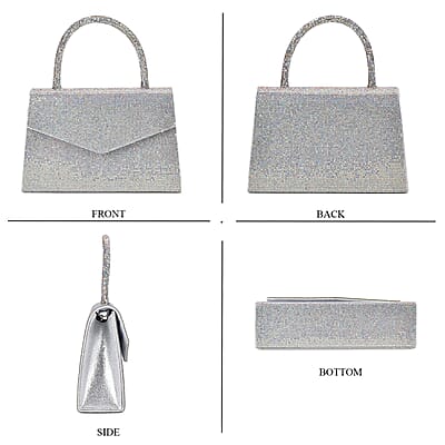 Sparkling Aurora Borealis Crystal Faux Leather Clutch Bag with Handle Drop and Long Chain Strap 47