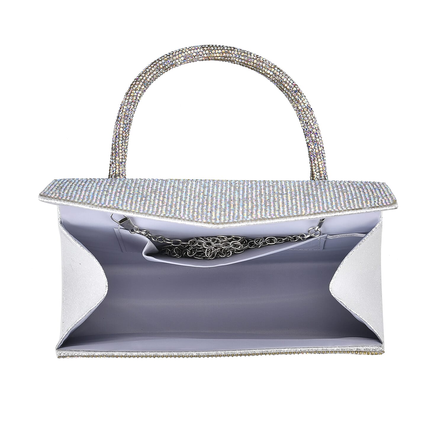 Sparkling Aurora Borealis Crystal Faux Leather Clutch Bag with Handle Drop and Long Chain Strap 47