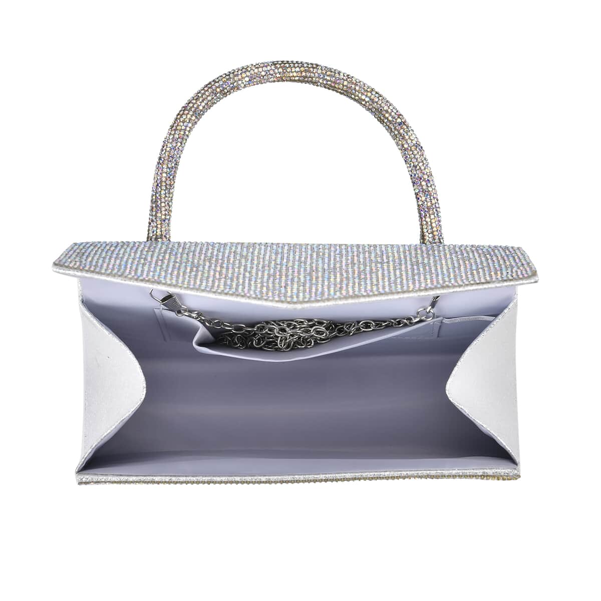 Sparkling Aurora Borealis Crystal Faux Leather Clutch Bag with Handle Drop and Long Chain Strap 47 image number 4