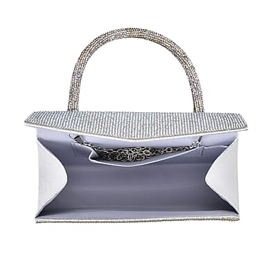 Sparkling Aurora Borealis Crystal Faux Leather Clutch Bag with Handle Drop and Long Chain Strap 47