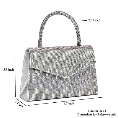 Sparkling Aurora Borealis Crystal Faux Leather Clutch Bag with Handle Drop and Long Chain Strap 47