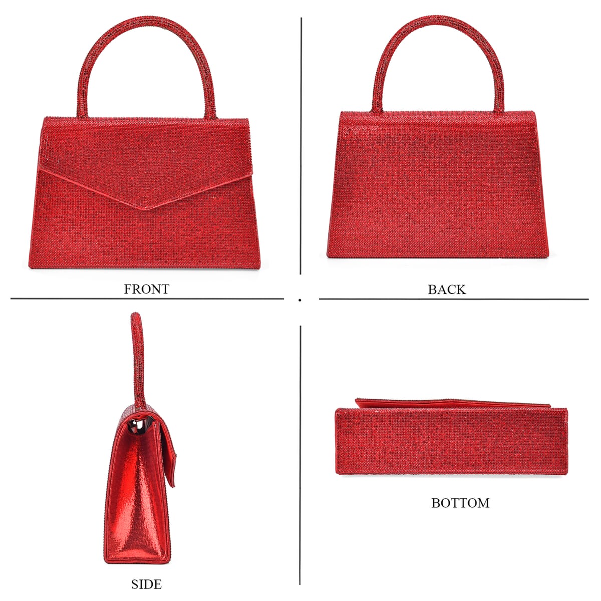 Sparkling Red Crystal Faux Leather Clutch Bag with Handle Drop and Long Chain Strap 47 image number 3