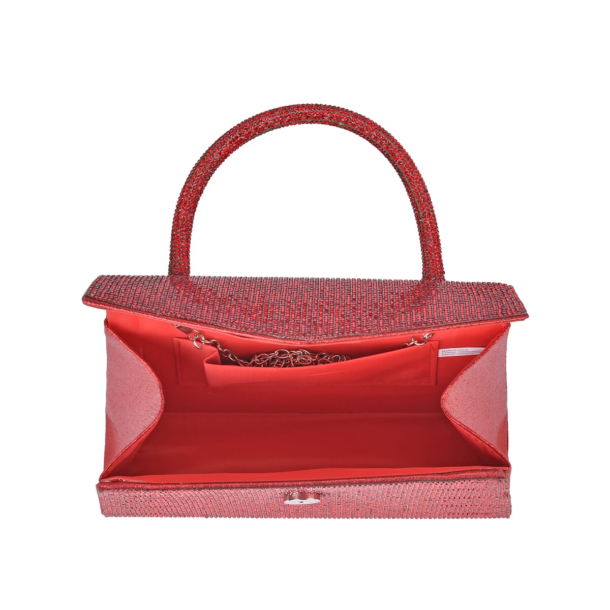 Sparkling Red Crystal Faux Leather Clutch Bag with Handle Drop and Long Chain Strap 47 image number 4