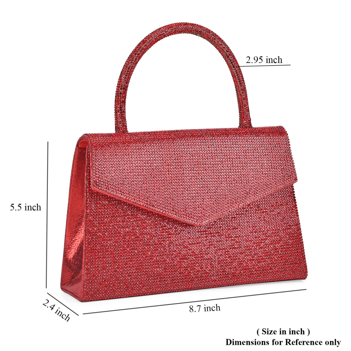 Sparkling Red Crystal Faux Leather Clutch Bag with Handle Drop and Long Chain Strap 47 image number 5