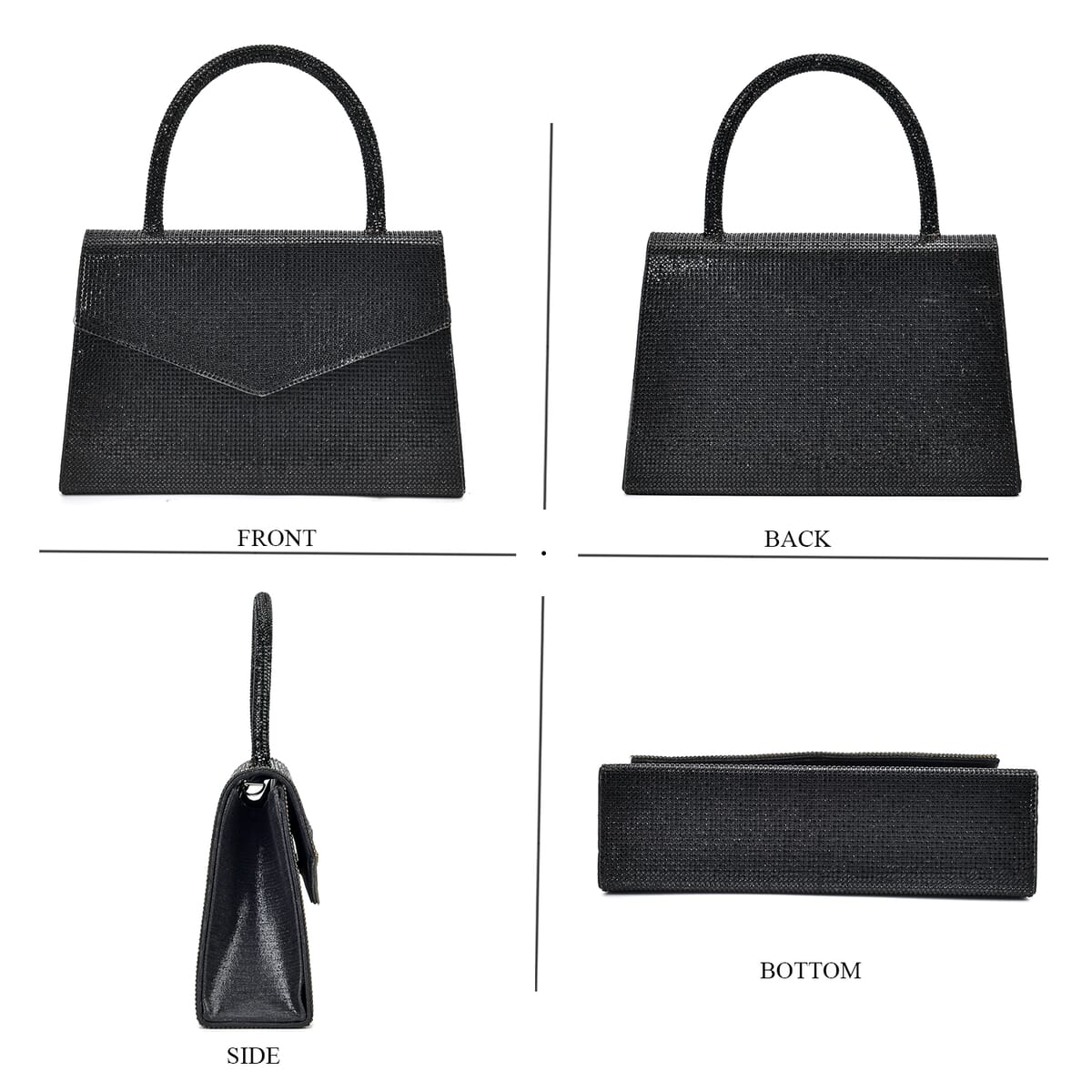 Sparkling Black Crystal Faux Leather Clutch Bag with Handle Drop and Long Chain Strap 47 image number 3