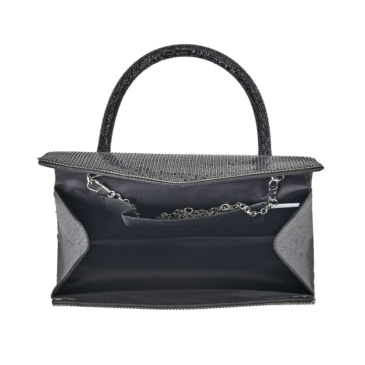 Sparkling Black Crystal Faux Leather Clutch Bag with Handle Drop and Long Chain Strap 47 image number 4